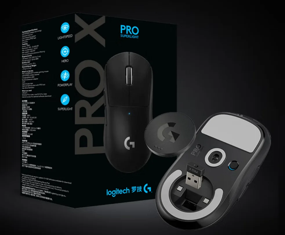 Logitech G PRO X SUPERLIGHT Mouse Gamer GPW 2nd Generation Hero 25K Sensor  Dual-mode 2.4Ghz Wireless Mice For Gamer Office