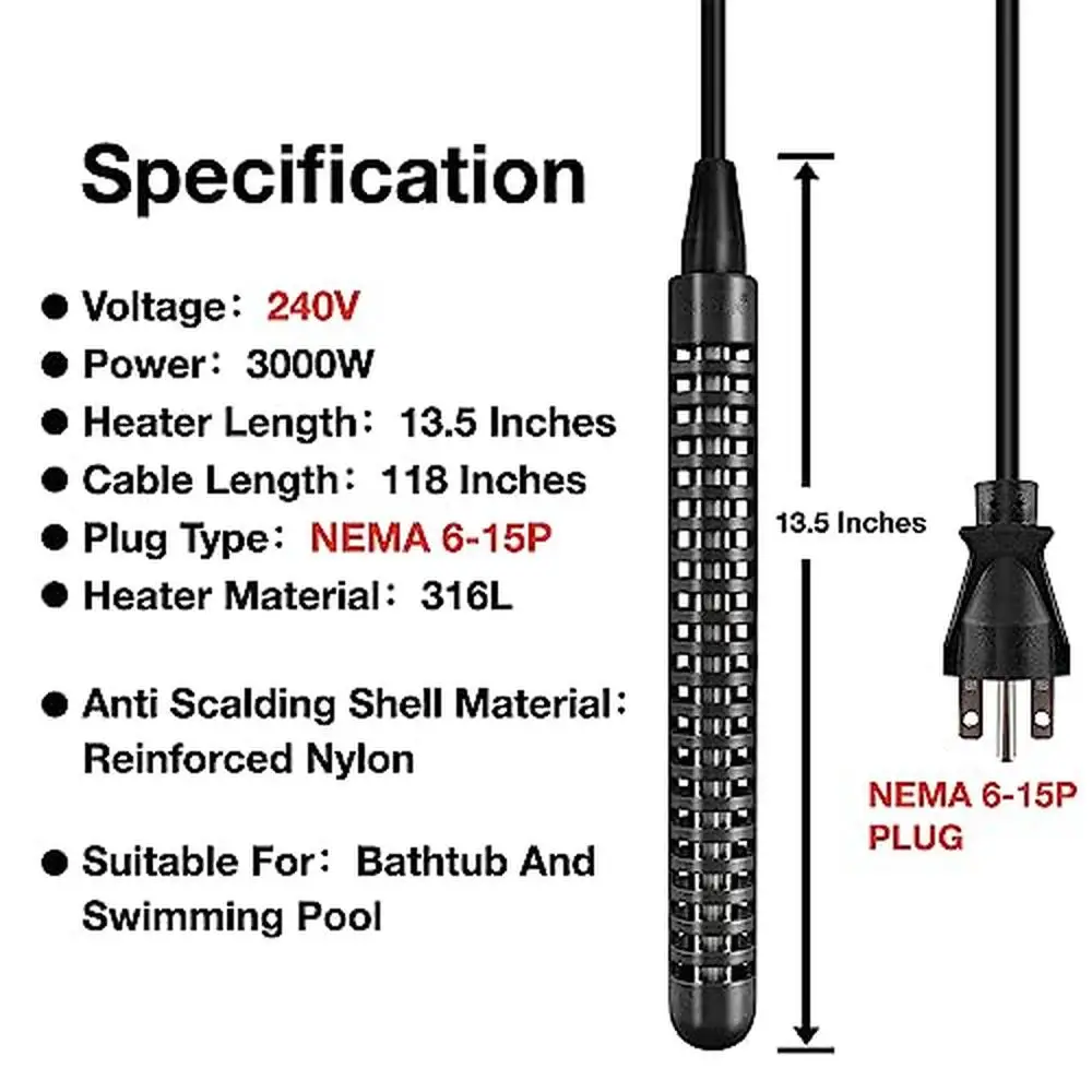 3000W Stainless Steel Immersion Heater 3