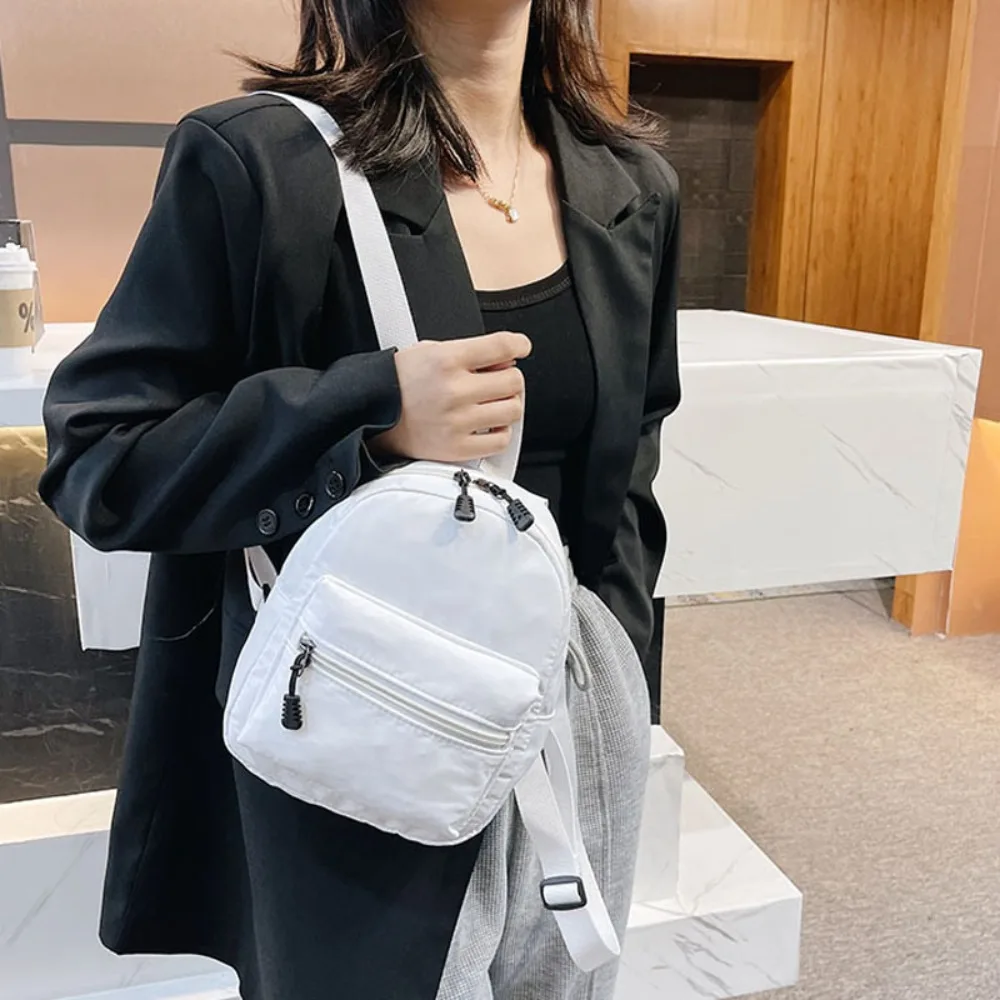 1Pc Mini Women's Backpack, Trendy Nylon Small School Bag, White Casual Rucksack for Teen Girls, Fashion Female Bag