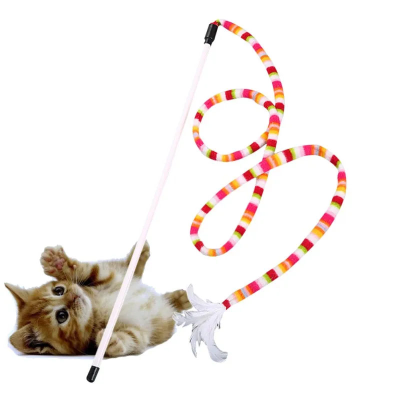 

Cat Wand Toy Interactive Cat Teaser Feather Wand for Kitten Cat Having Fun Exerciser Playing Cat Toys for Indoor Cats Kittens