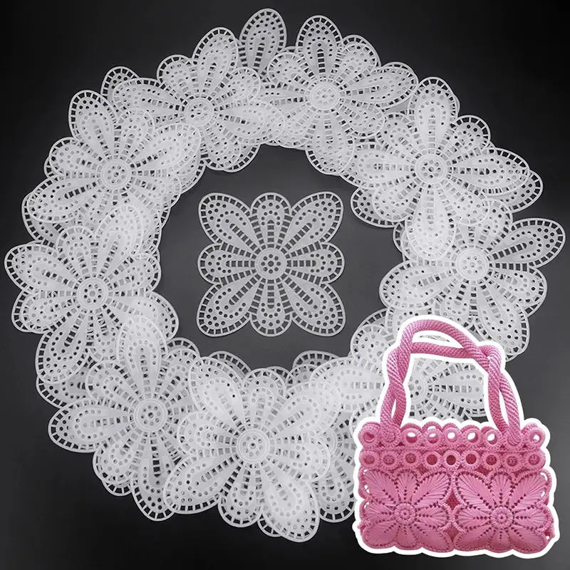 10Pcs White Plastic Butterfly Flower Crochet Embellishments, DIY Handmade Weaving Bag Accessories and Craft Supplies