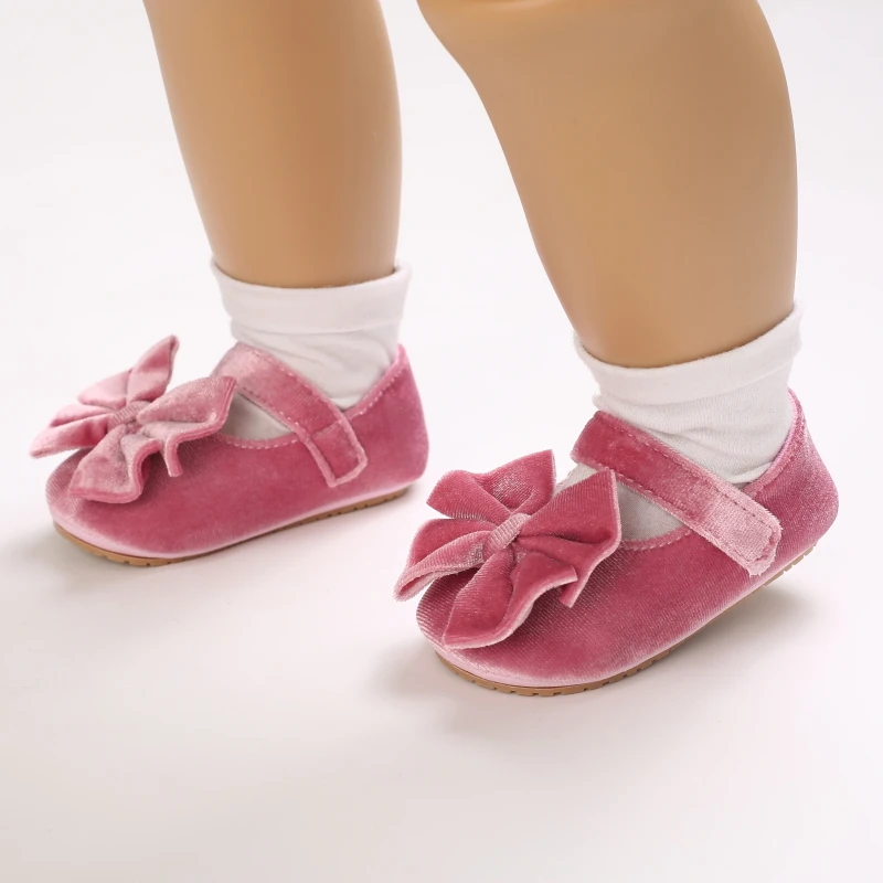 Newborn Flannelette Princess Bow Shoes - Soft Sole Toddler Flats