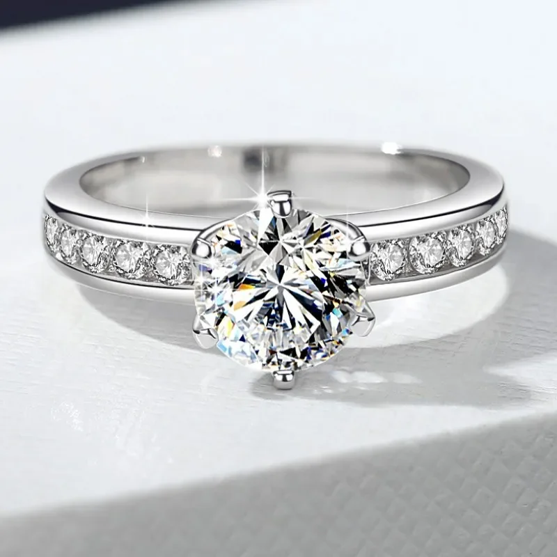 1 Carat Mozanstone Classic S925 Sterling Silver Ring Six Prong Woman Ring Engagement Jewelry 2