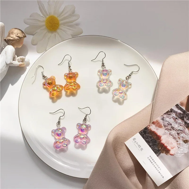 Women Transparent Bear Animal Stud Earrings Three-dimensional Jewelry Fashion Ear Accessory Ldies Praty Dress Decoration
