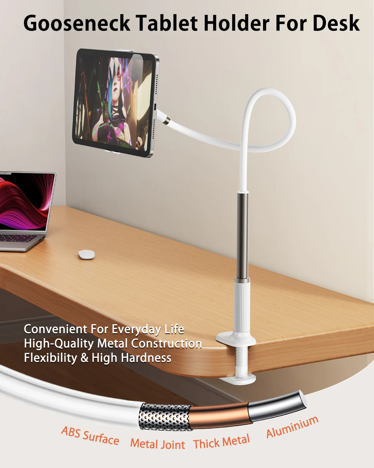 Eary Gooseneck Cell Phone Holder Tablet Stand 360 Flexible Phone Stand iPhone Lazy Bracket Mount Long Arms Clamp for 4-13"Inches