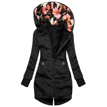 Floral Fashion Sleeve Jacket Coat Pocket Zipper Sweatshirt Women Print Long Sleeve Women'S Coat Long Hoodies Casual Dresses 3