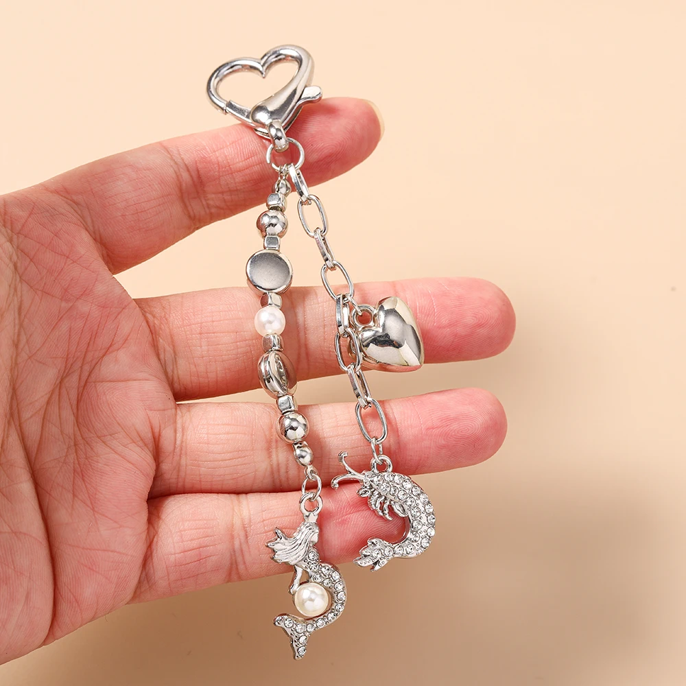 Modische Handgemachte Herzförmige Schlüsselanhänger für Frauen Sommer Strand Meerjungfrau Hummer Anhänger Schlüsselringe Handtaschen-Schlüsselketten DIY Accessoires – Detail 3