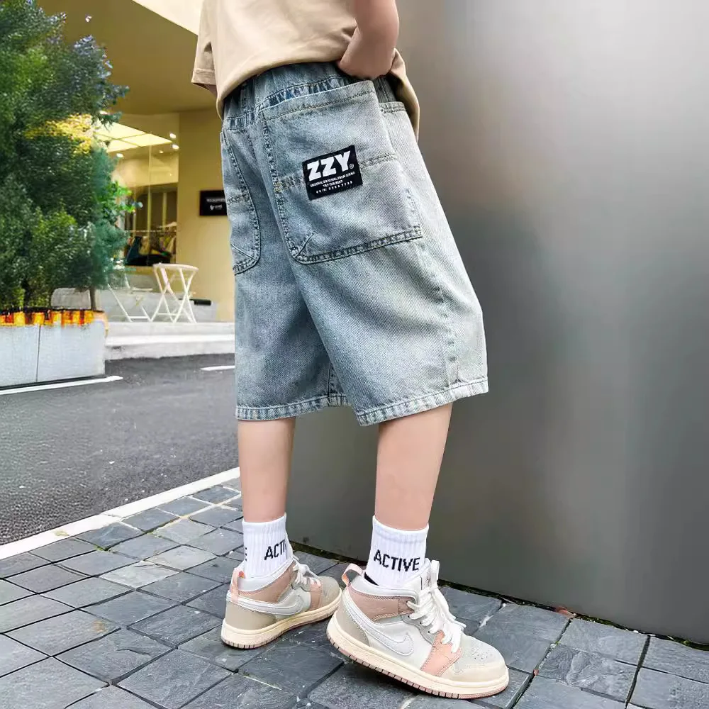 

Teen Boys Shorts Jeans Children Baggy Fashion Straight Vintage Streetwear Denim 2024 Summer Loose Kids Denim Short Pants 10 12 Y