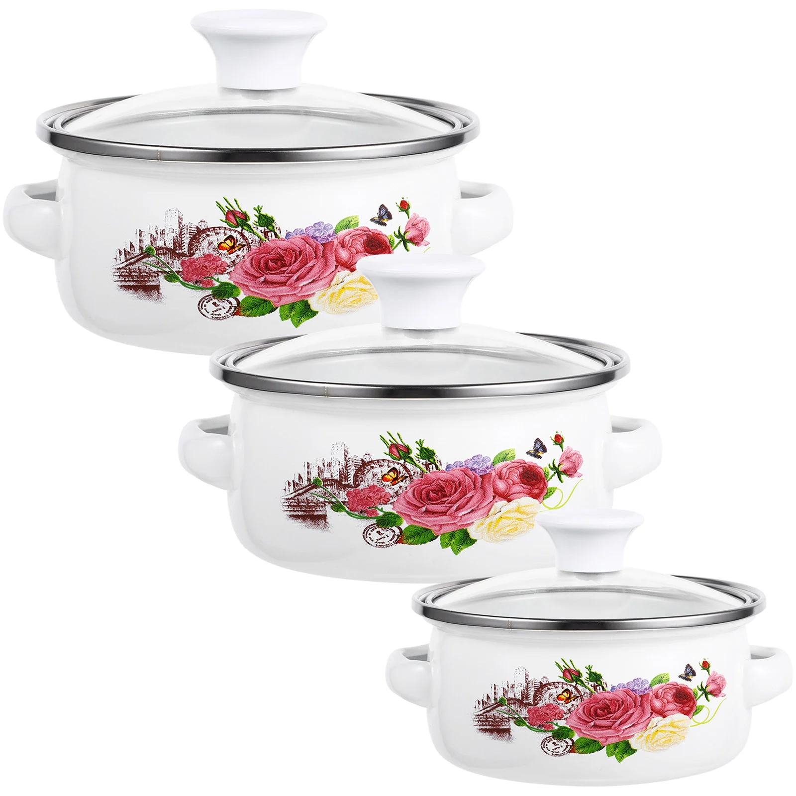 

3Pcs Kitchen StockPot For Cooking Stackable Enamel Small Enamel Pot For Cooking Stock Pot For Cooking Noodle Small Enamel Pot