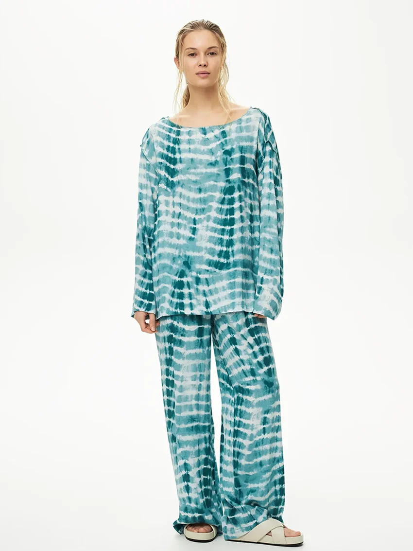 Marthaqiqi Loose Printing Ladies Sleepwear 2 Piece Set O-Neck Pajama Long Sleeve Nightwear Wide Leg Pants Casual Nightgowns Suit