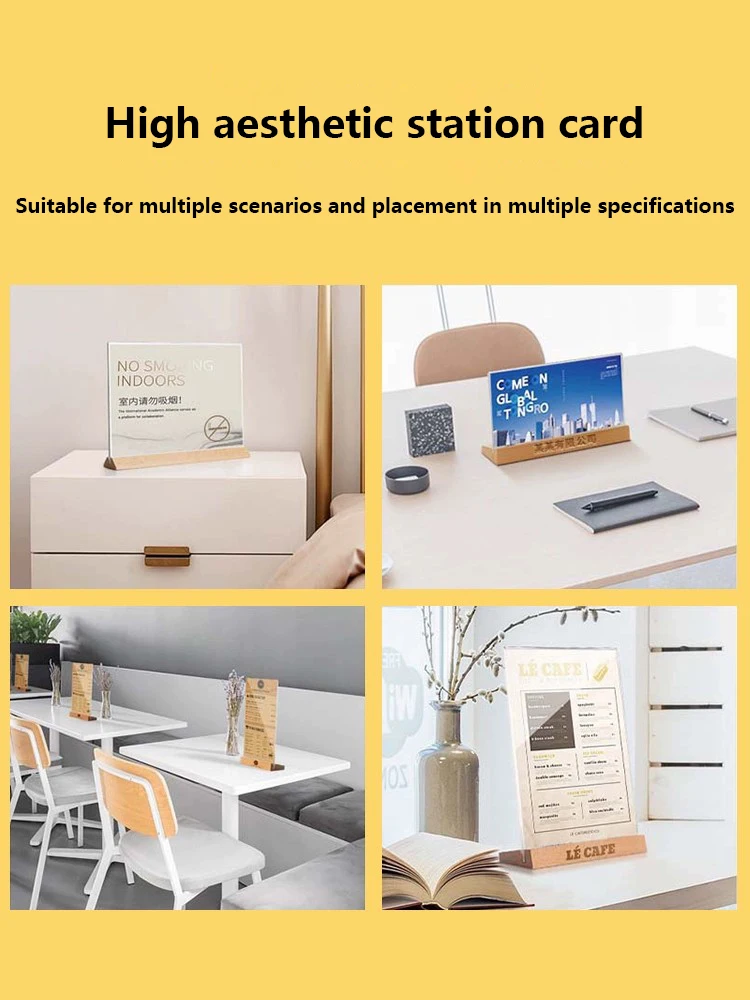 A4/A5/A6 Table Top Acrylic Sign Holder Double Sided Menu Paper Display Stand With Wood Base Creative Picture Card Frame 5