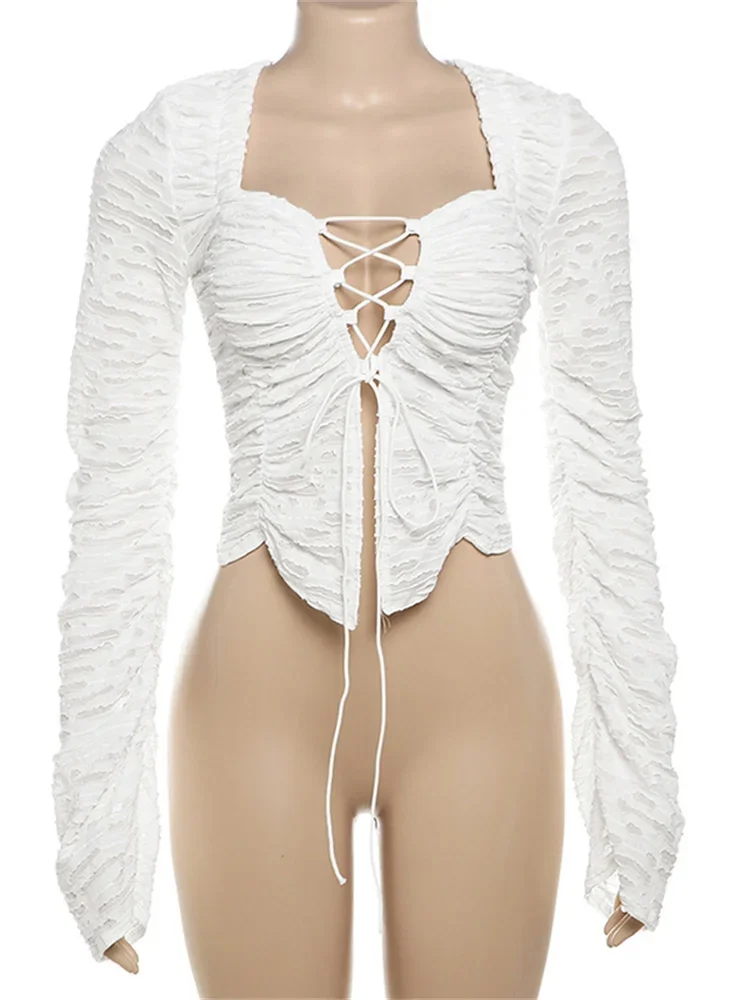 Tossy Autumn Fashion Ruffled T-shirt Cropped Top Female Hollow