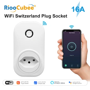 RiooCubee Tuya Smart Life Wi-Fi SWISS ปลั๊กซ็อกเก็ตรีโมทคอนโทรลจับเวลาควบคุมเสียงผ่านกูเกิลโฮมอเล็กซา 1