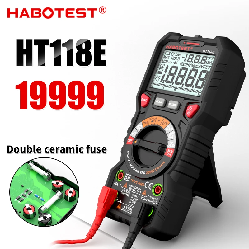 Habotest Ht118E Multimetro Digitale 20000 Conteggi True Rms Ncv Hz Multimetri Transistor Tester Voltimetro Misuratore Di Capacità