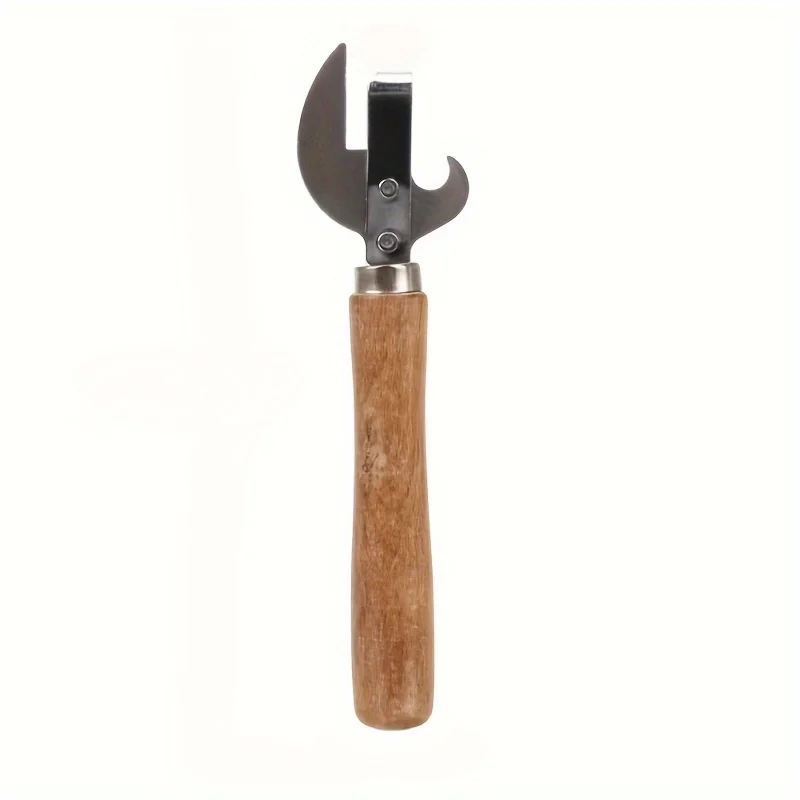 Stainless Steel Manual Can Opener with Wooden Handle Safe for Home