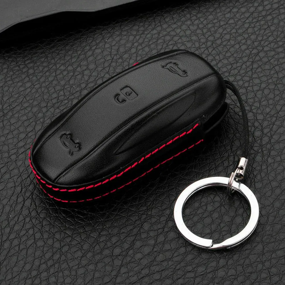 1pc Fit For Tesla Models S/X Fob Cover Leather Key Pocket Case Cover Holder Key Sheel Keycase Replacement Auto Part
