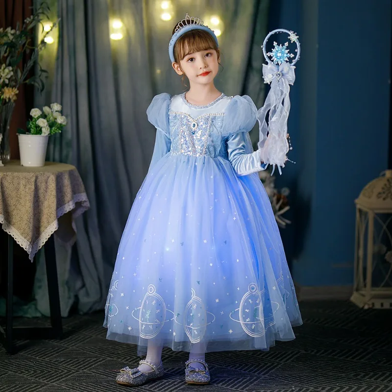 

Disney Frozen Elsa Princess Dress Girls Dress Kids Clothing New Kawaii Lace Party Long-sleeved Children's Cosplay Birthday Gifts