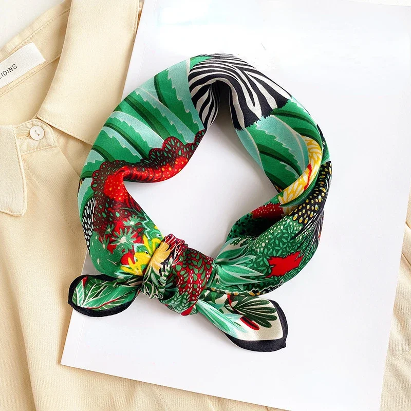 100% Natural Mulberry Silk Scarf Women Designer Zebra Bandana Fashion Headwear Foulard Square Head Hair Scarves Gift for Lady 3
