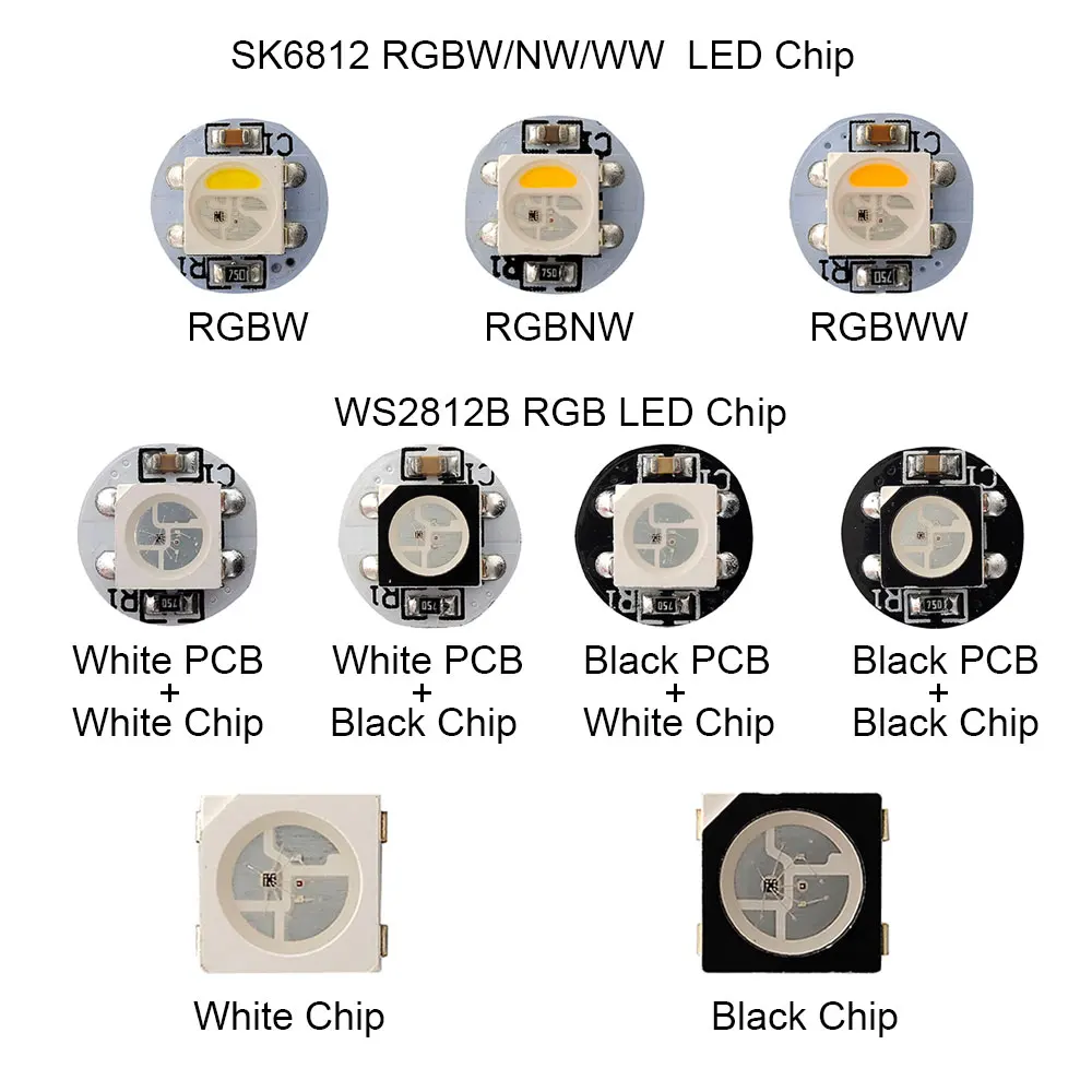 

DC5V Black/White WS2812B WS2812 RGB LED Chip Individually Addressable SK6812 RGBWW RGBNW RGBW LED Chip Built-in WS2811 IC