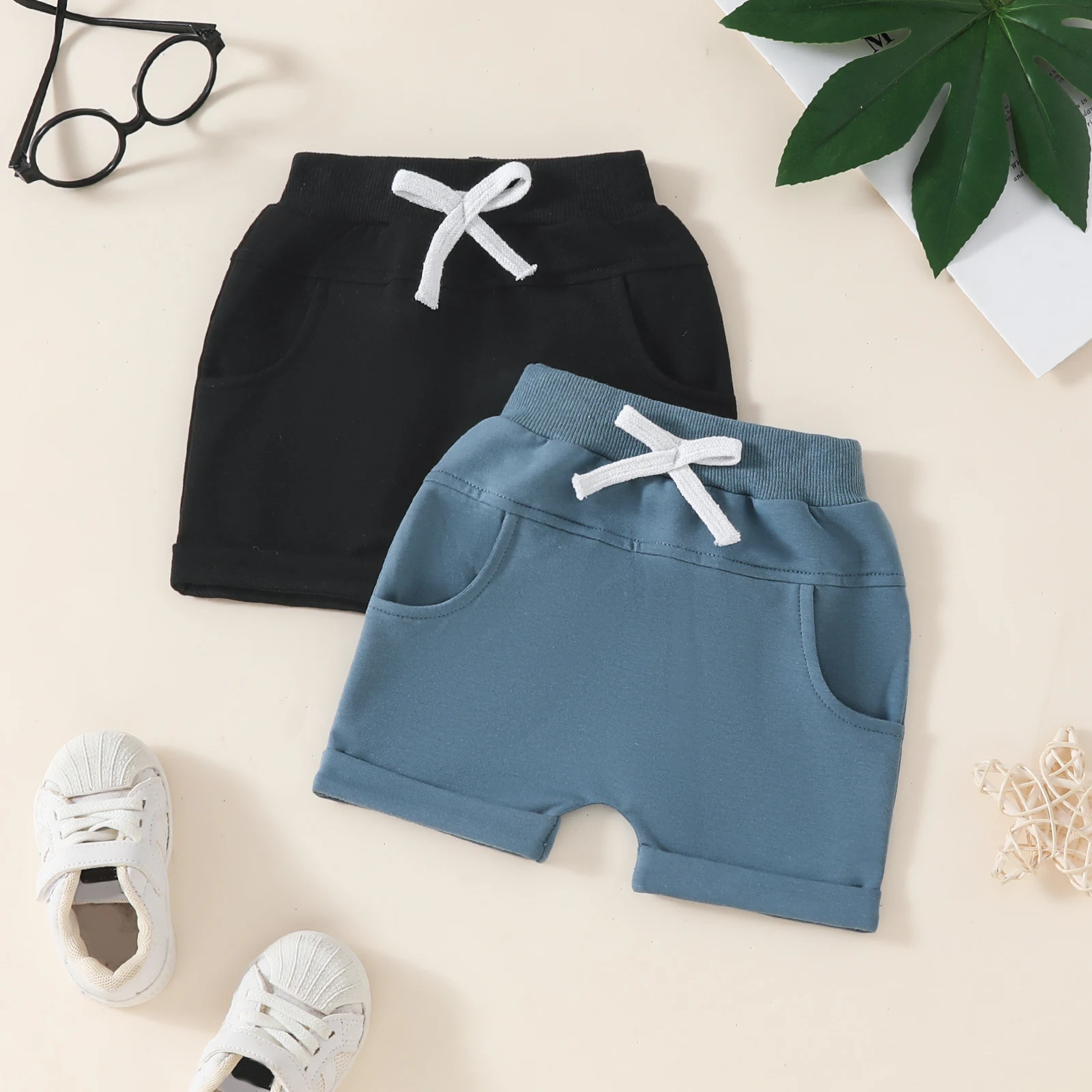 Kids Toddler Boy 2 Pack Shorts Set Casual Solid Loose Drawstring Shorts with Pockets Boys Sweatpants Athletic Sport Pants