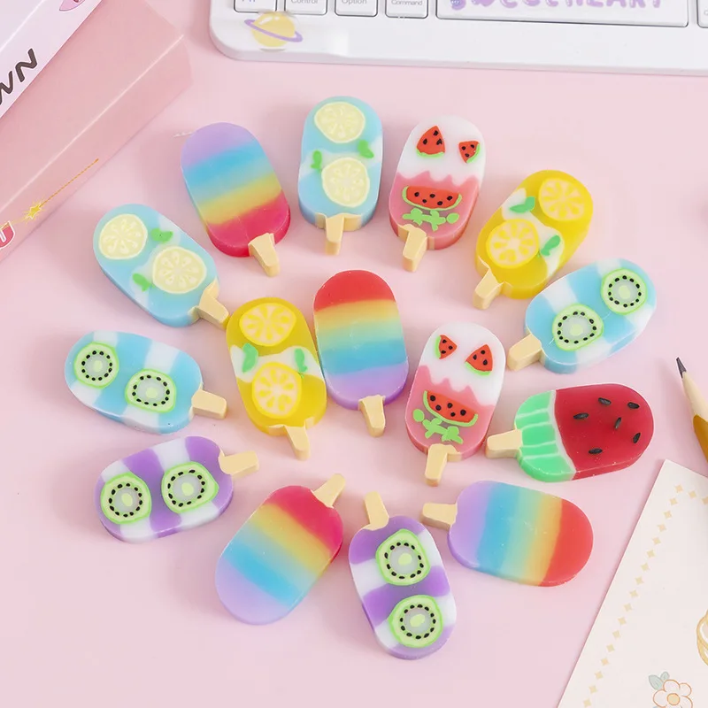 4 pezzi/set 1-2 set Lytwtw's Cartoon Cute Kawaii Ice Cream Rubber Mini Eraser Articoli di cancelleria per ufficio e scuola