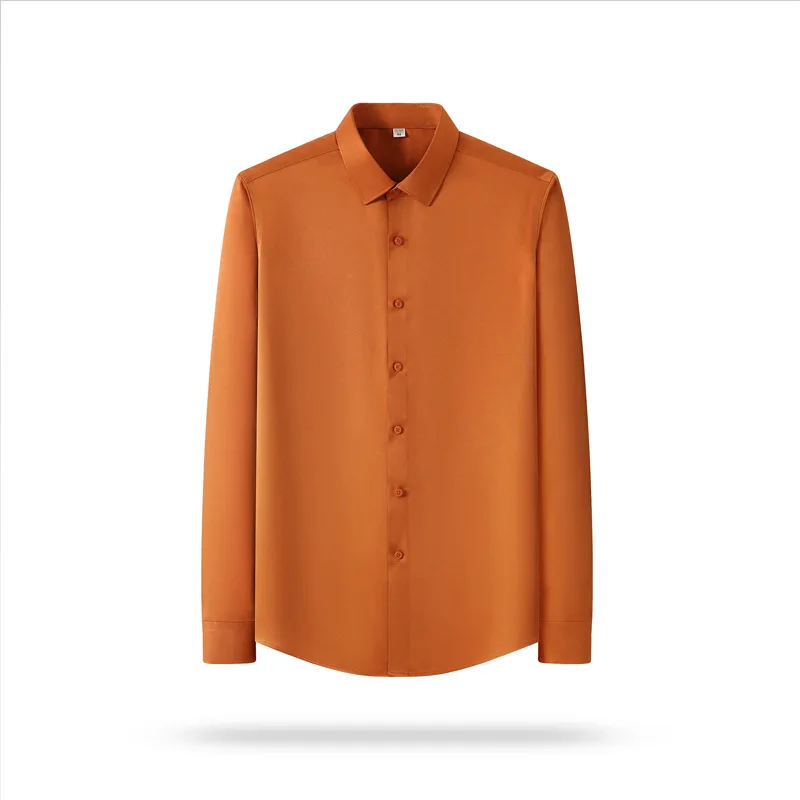 Anti-wrinkle Elasticity Pure Color Work Shirt Men Casual Slim Fit Long Sleeve men casual shirts