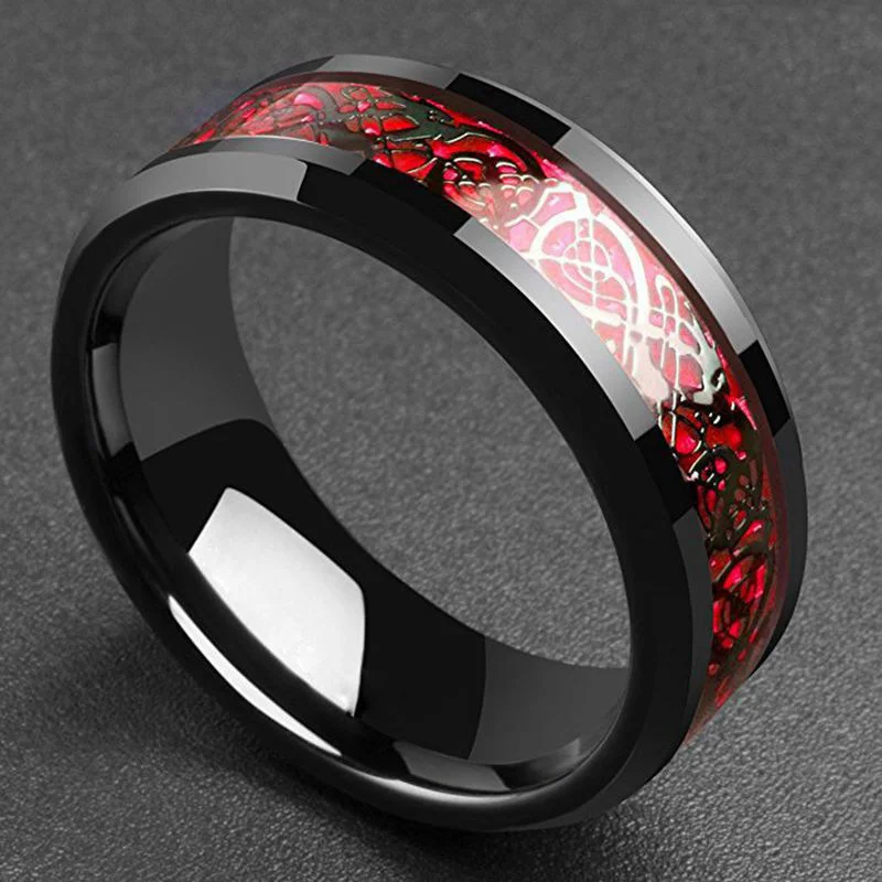 Red Dragon Adventure Ring Vintage Per Uomo Fidanzamento In Acciaio Inossidabile Anelli Verdi Comfort Fit Wedding Band Uomo Regalo Fidanzato