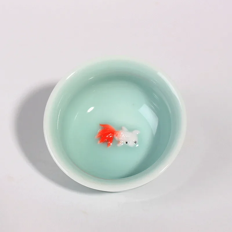 50ml Porcelain Chinese Ceramic KungFu Tea Cup Celadon Azure/Green Creative Carp Goldfish Small Teacup Drinkware