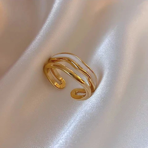 New Design Double Metal Enamel Set Open Rings Korean Fashion Jewelry For Women's and Gothic Girls' Party Accessories Gift