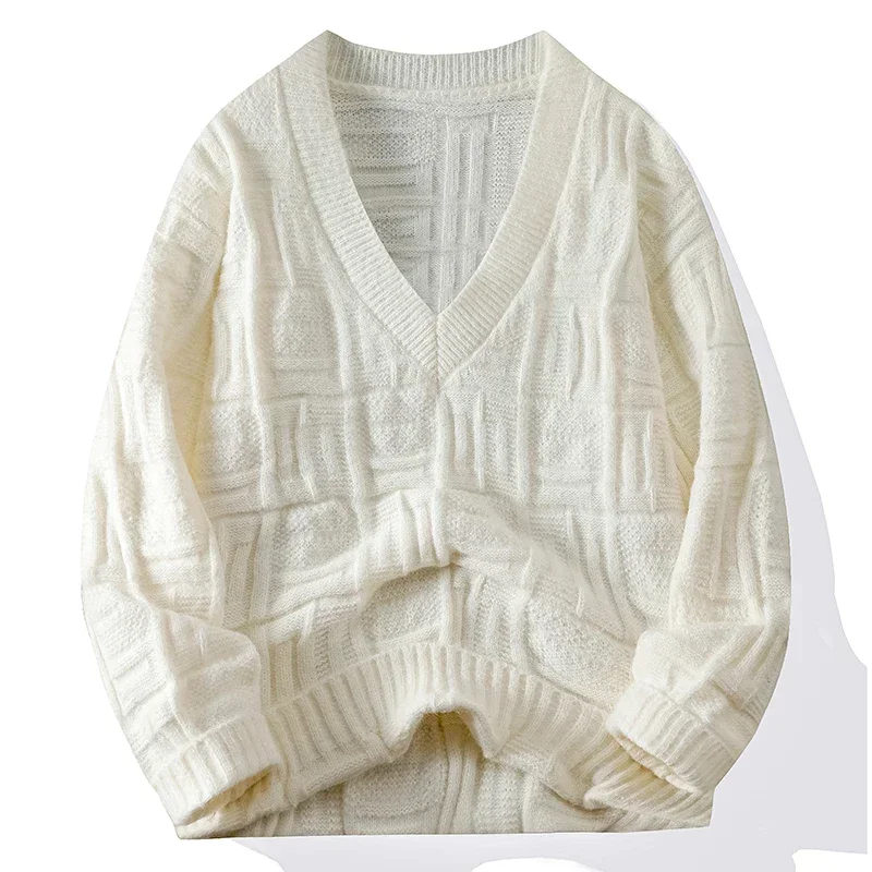 Autumn/Winter Sweater Men's V-neck Vest Solid Color Long Sleeve Autumn/Winter Trend Warm Men's Comfortable Sweater