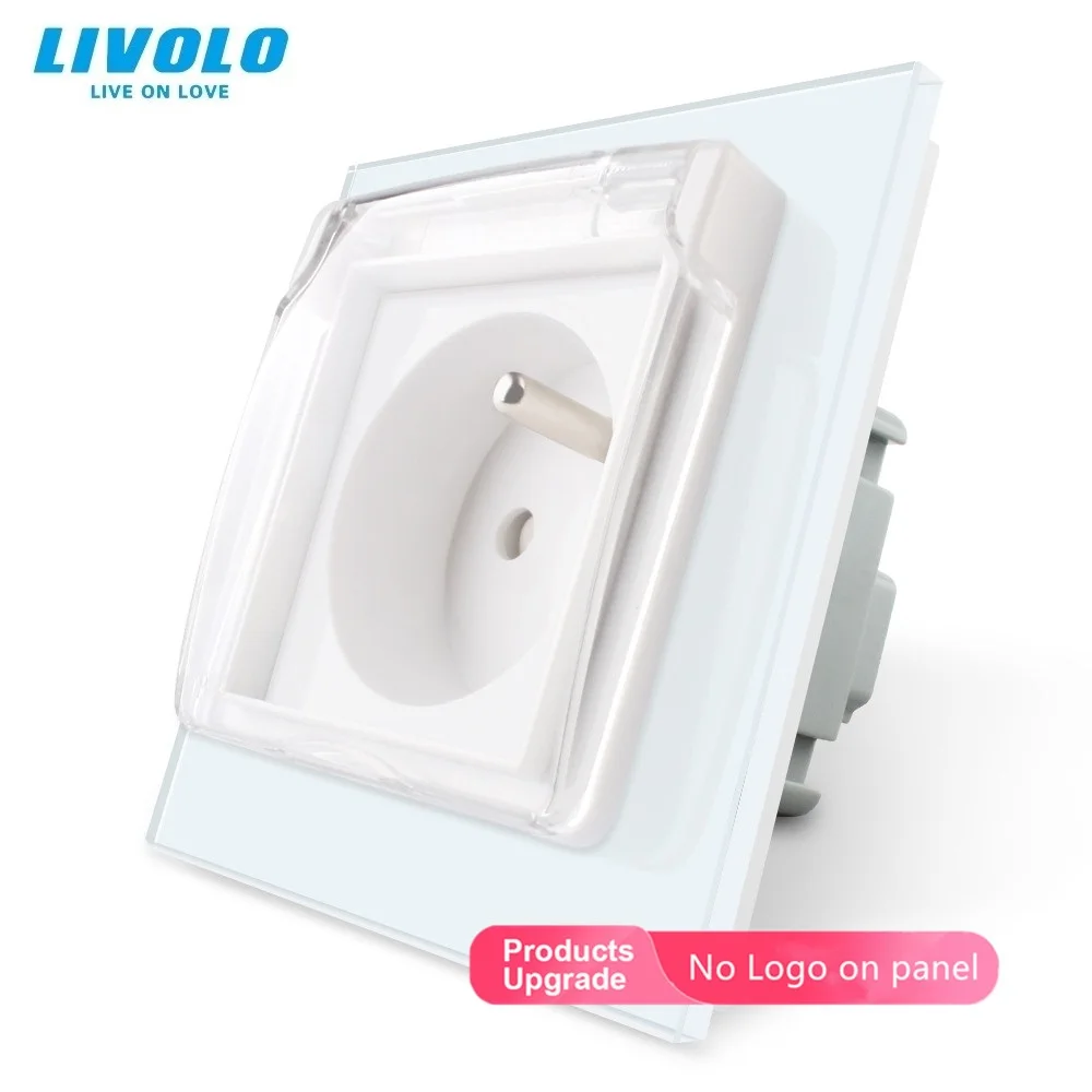 Livolo French Standard Power Socket,Crystal Glass Panel,3 Hold with Middle Pin,In-wall Plugs with Waterproof Cover Domotica