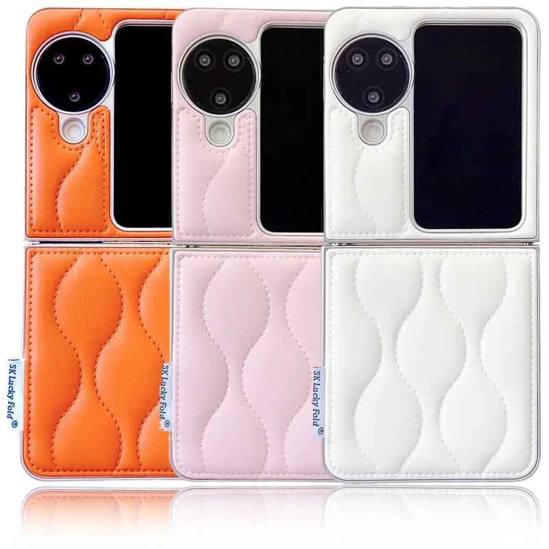 Wavy Pattern Leather Phone Case For Oppo Find N3 Flip Protective_voghion.com