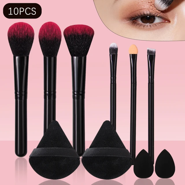 10PCS multi-functional makeup brush set + makeup fan-shaped powder puff + Soft mini sponge egg travel portable beauty tool