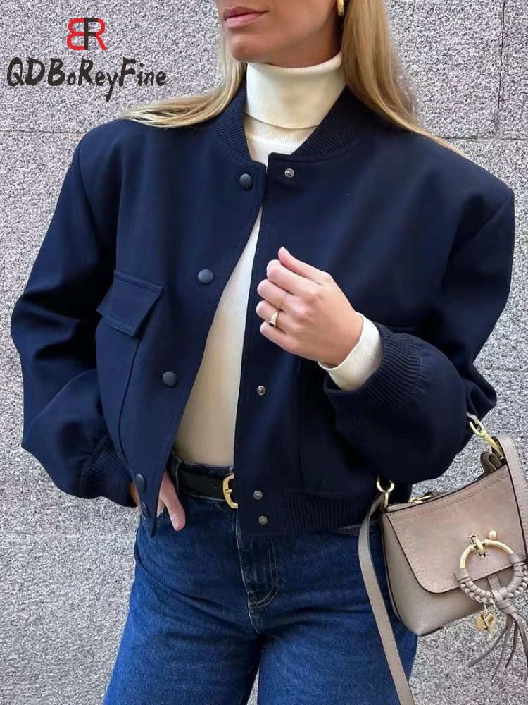 

Autumn Short Bomber Jacket Women New in Outerwears Single Breasted Casual Moto & Biker Coat Women Long Sleeve Tops with Pockets