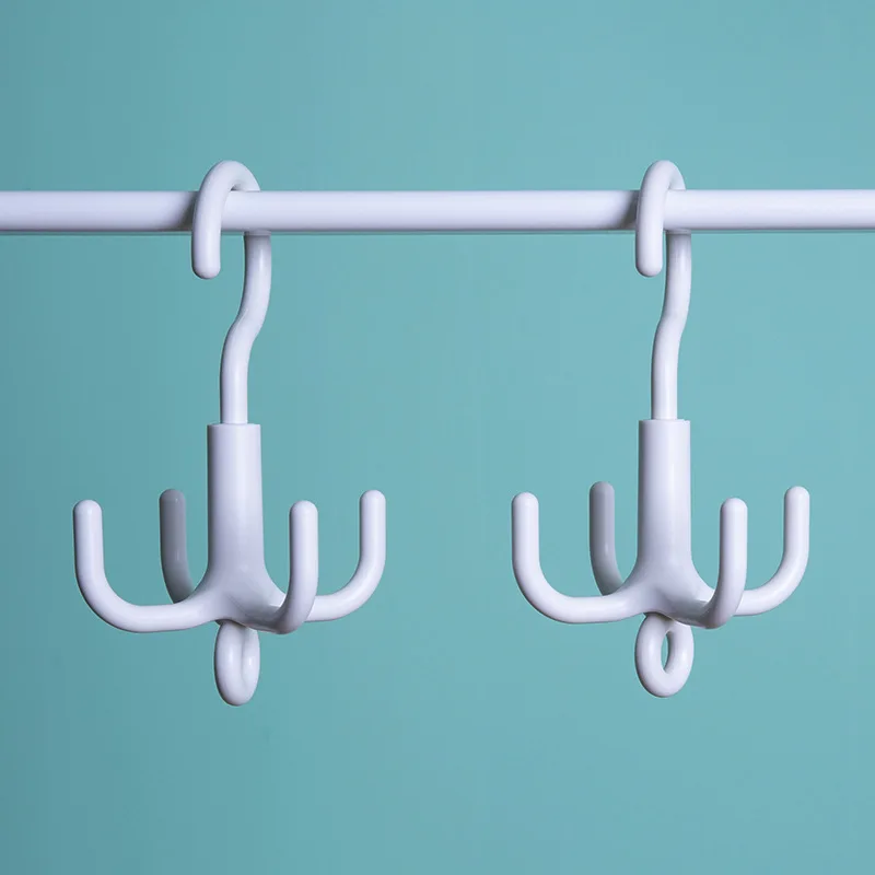 Multifunctional Punch Free 4-Claw Rotating Plastic Hook, Rotation Coat Hanger, Belt Organizer, Scarf Storage Rack