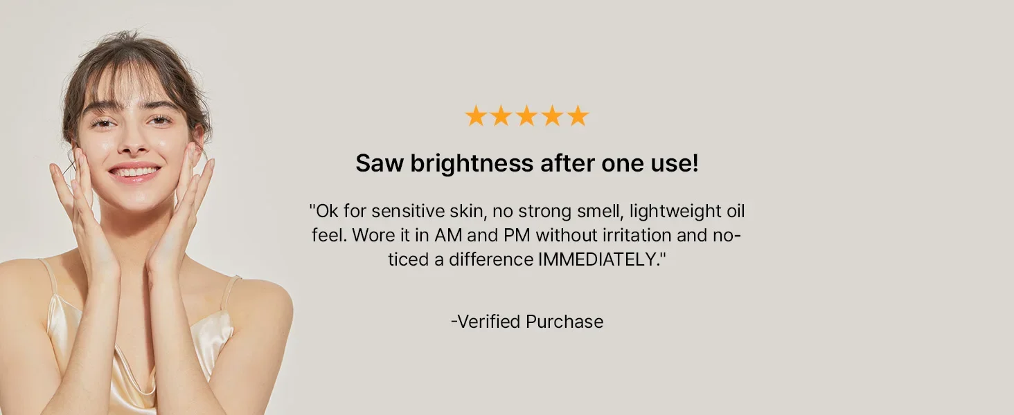 brightness after one use ok for sensitive skin no strong smell lightweight difference immediately