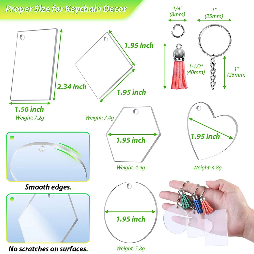 Acrylic Blanks Keychains Bulk, 20Pcs Kit(5 Sets) or 40Pcs Kit(10 Sets)  Acrylic Ornament, Clear Blanks,Tassels,Key Chain,Jump Rings for Vinyl  Crafting DIY Keychain Making Festival Decoration (Round, Hexagon, Heart,  Rectangle)