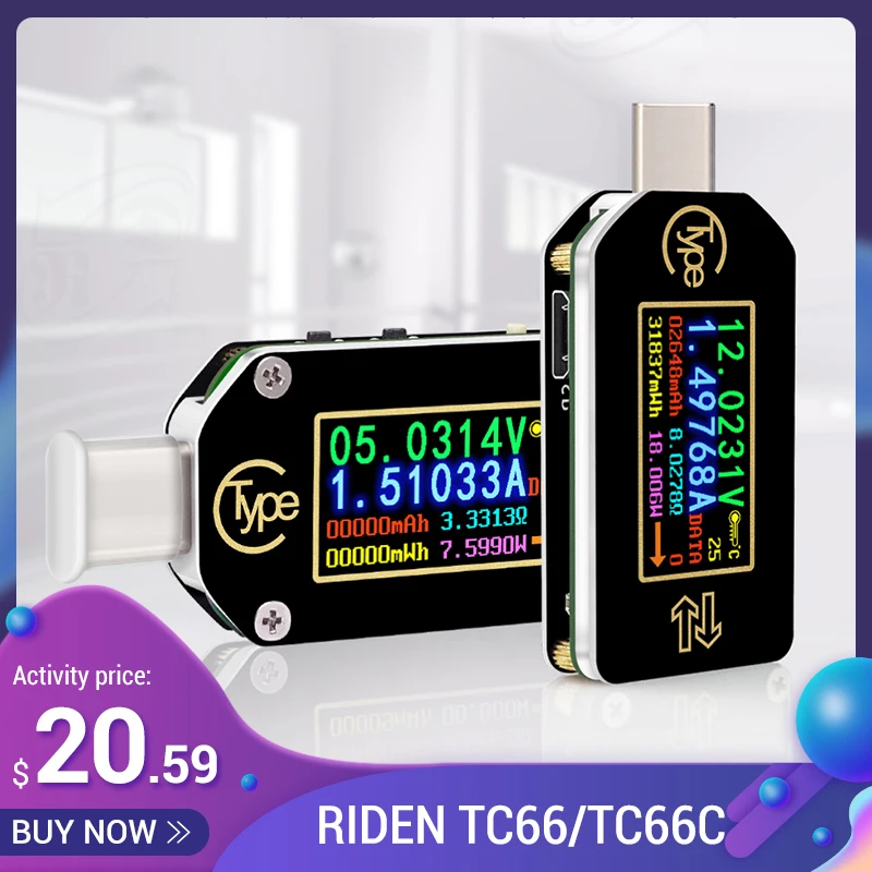 Триггер RIDEN TC66/TC66C Type-C PD USB-измеритель напряжения 2-стороннее зарядное устройство