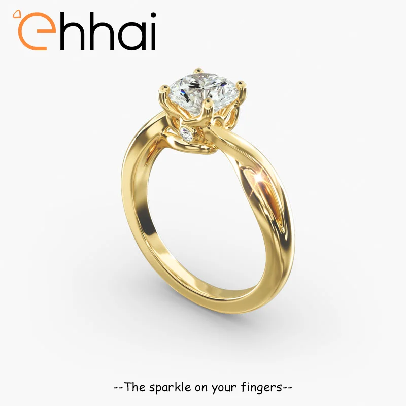 Ehhai zertifizierter 1CT runder Moissanit-Ring für Frauen, S925-Sterlingsilber, Twist-Ringe, Hochzeit, Verlobungsringe, edler Schmuck, Geschenke