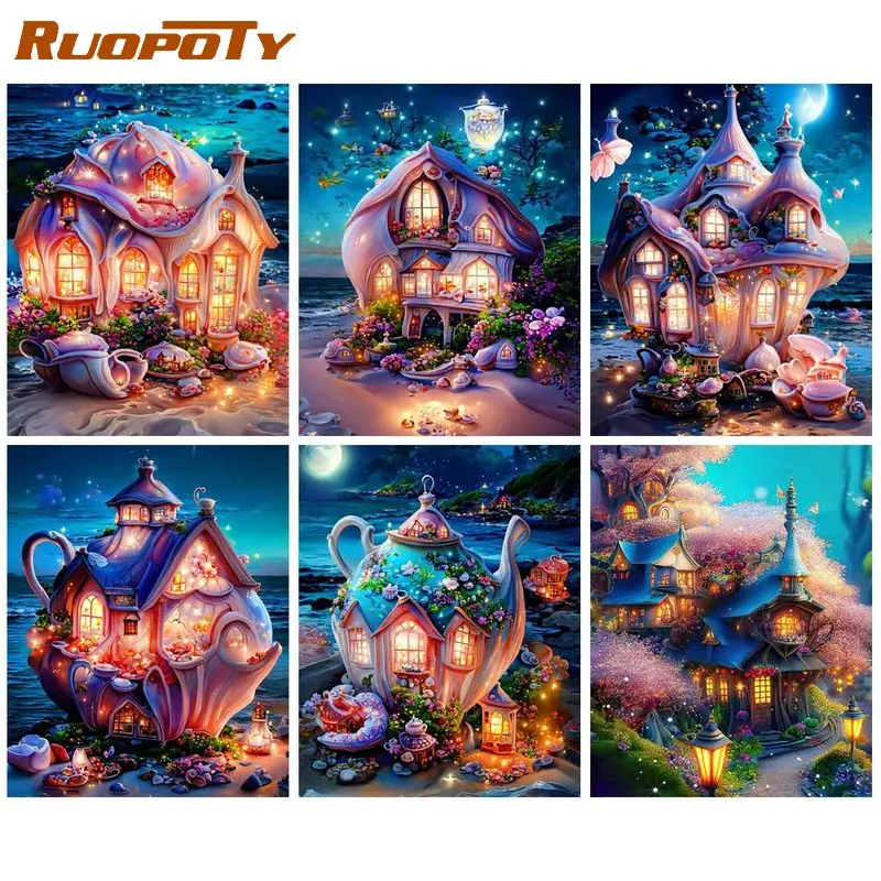 

RUOPOTY Acrylic Painting By Numbers Castle With Frame Painting By Number Still Life Adults Crafts