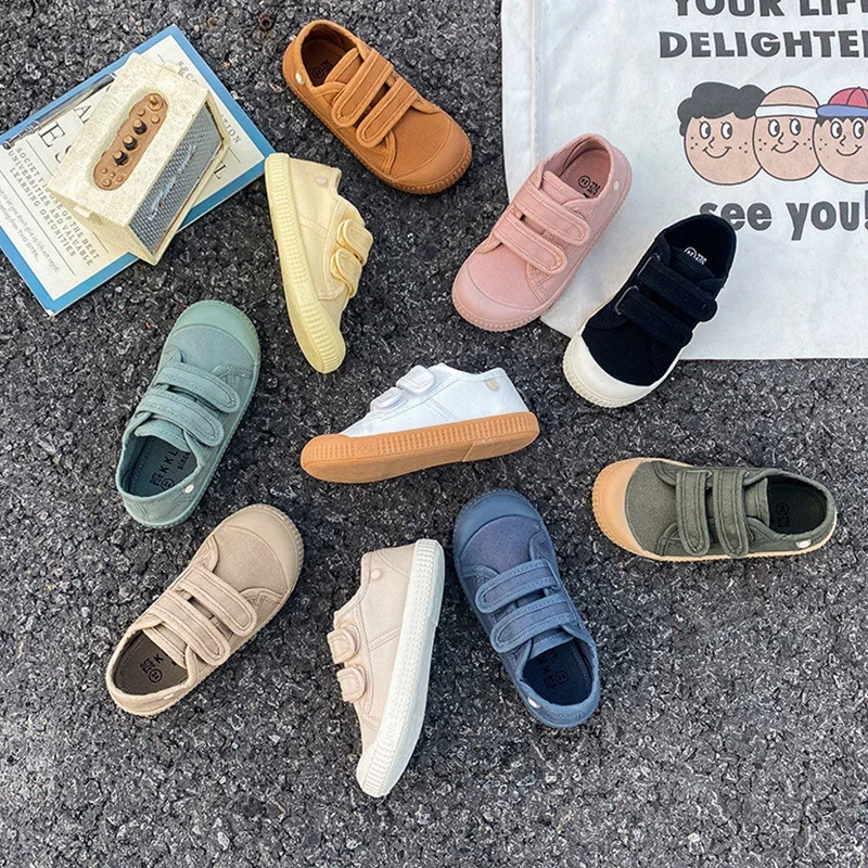 

Casual Canvas Shoes Children Sports Breathable Soft Sole Sneakers Infant Boys Girls Candy Color Anti-collision Toe Toddler Shoes