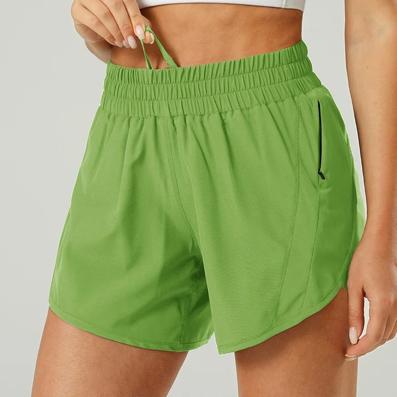 Solid Color High Waist Loose Fitness Short Side Zipper Pocket Gym Yoga Wear Workout Run Sporty Shorts Outfit for Woman Clothing