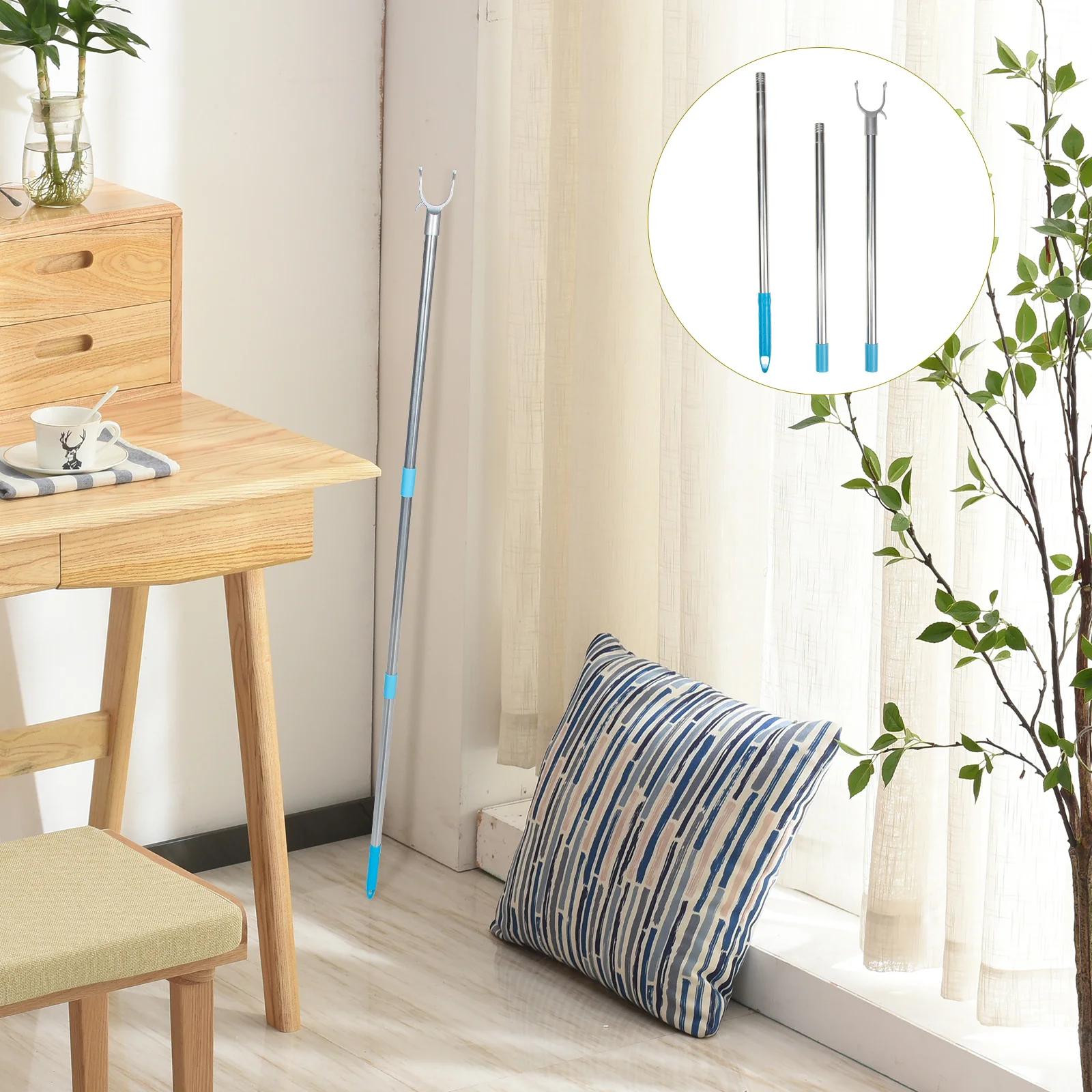 

Closet Hook Pole Splicing Clothes Reach Pole Metal Clothes Pole Clothes Rod