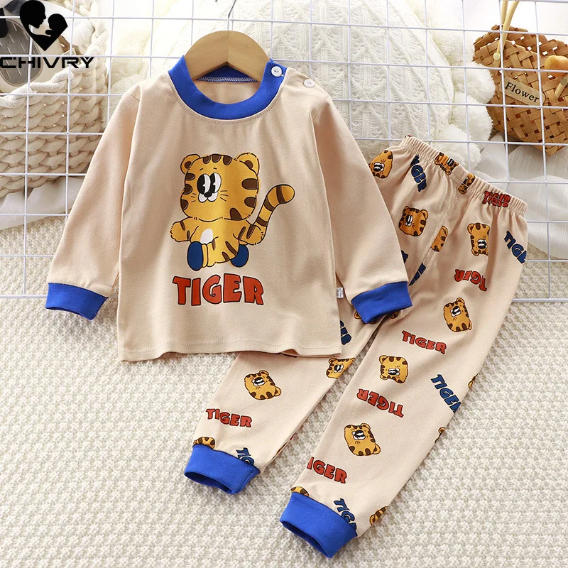 Autumn New Kids Boys Girls Pajamas Baby Cute Cartoon Long Sleeve T-Shirt with Pants Pyjamas Toddler Sleepwear Clothing Sets