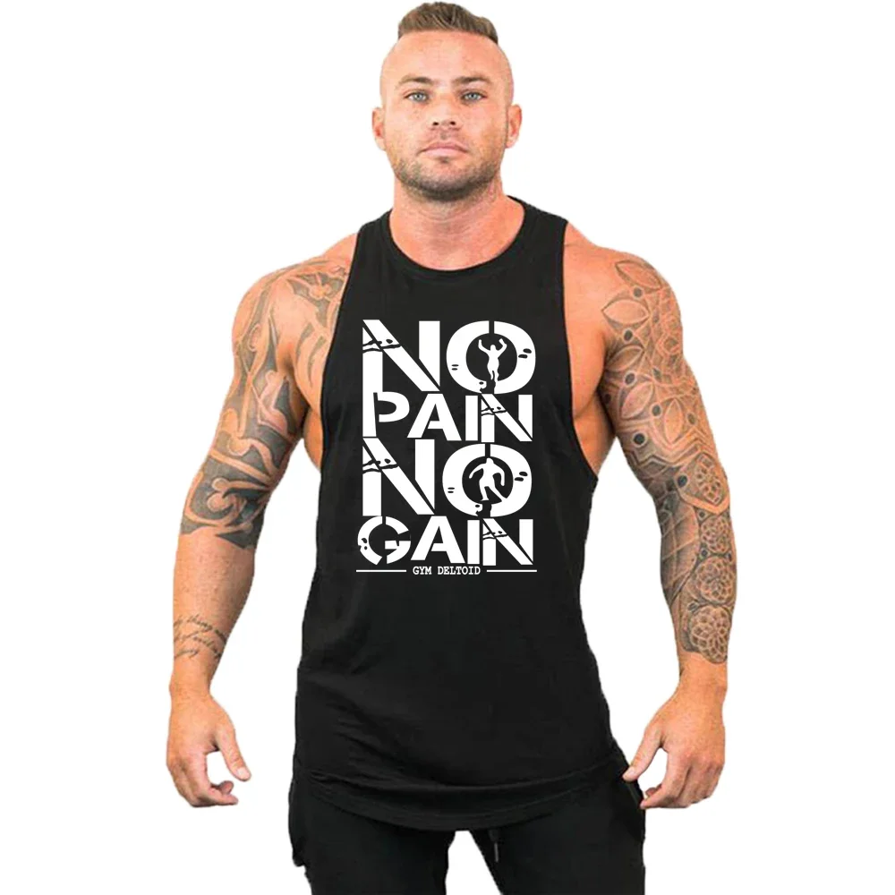 

Brand Fitness Clothing Bodybuilding Singlets Tank Top Men Muscle Shirt Sportwear Vests Cotton No Pain No Gain Stringer Tanktops