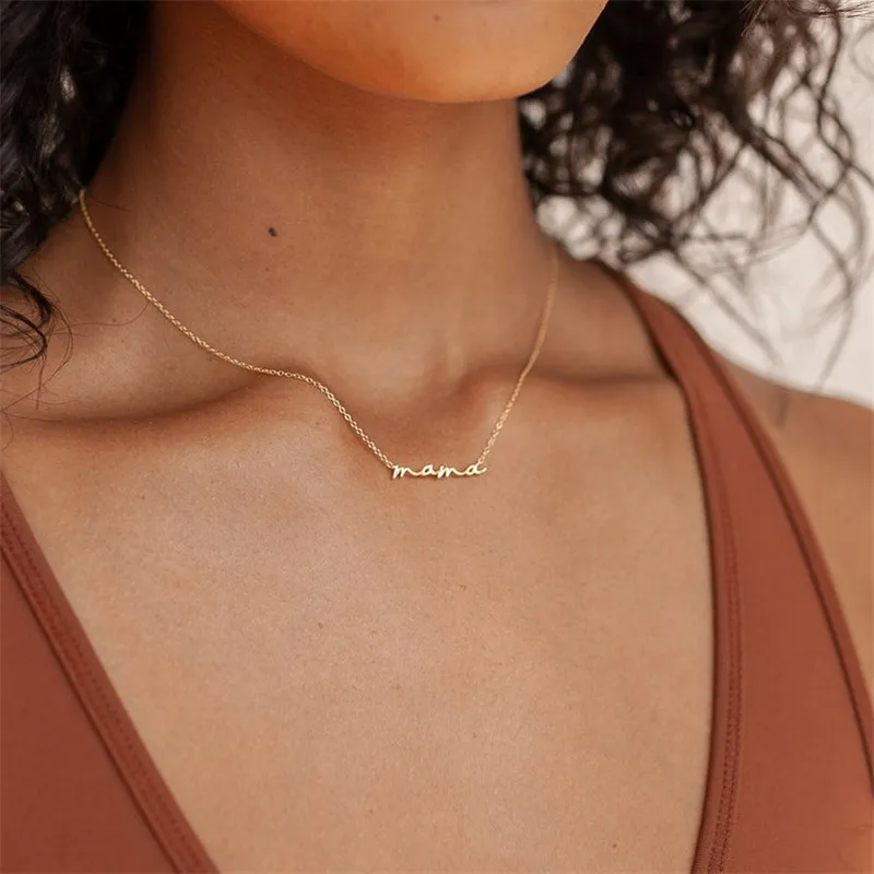 Mama Necklace Exquisite Compact Minimalism Clavicle Choker For Mama Stainless Steel Pendant Jewelry Mother's Day Gifts For Mom