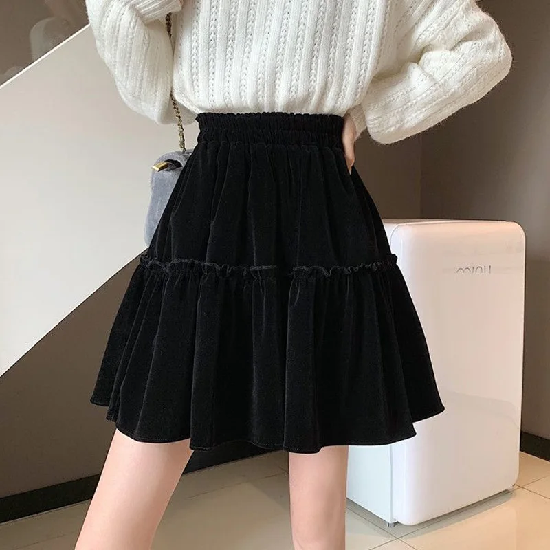 Elastic Waist New Solid Skirts Fashion Casual Slim Pleated Patchwork Office Lady Simplicity Sweet Streetwear Women\'s Clothing