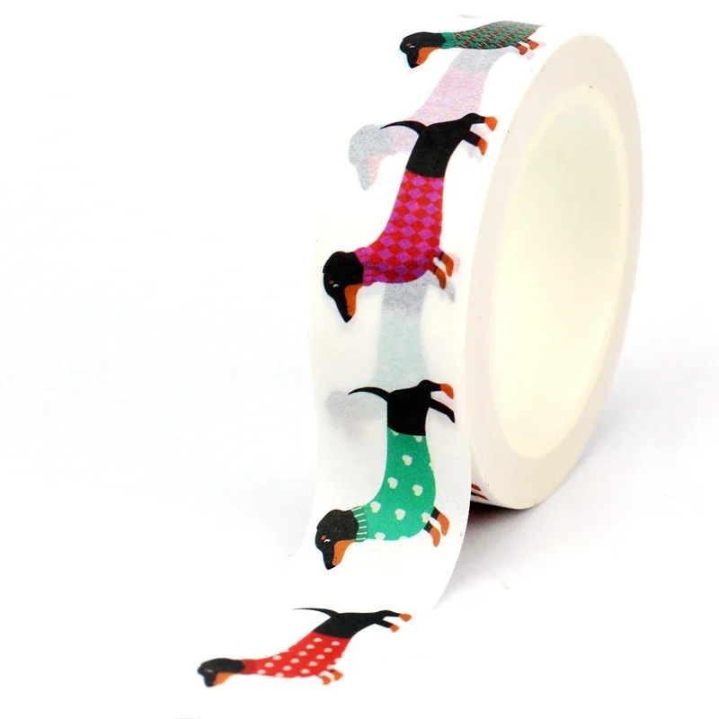 NEW 1PC 10M Decor Dachshund and Dog Prints Washi Tape for Craft Journaling Adhesive Masking Tape Cute Stationery 3