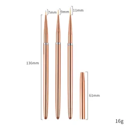 Rose Gold Nail Art Gel Liner Brush Set for Precision Design - 3 Piece Kit (3pcs combo)