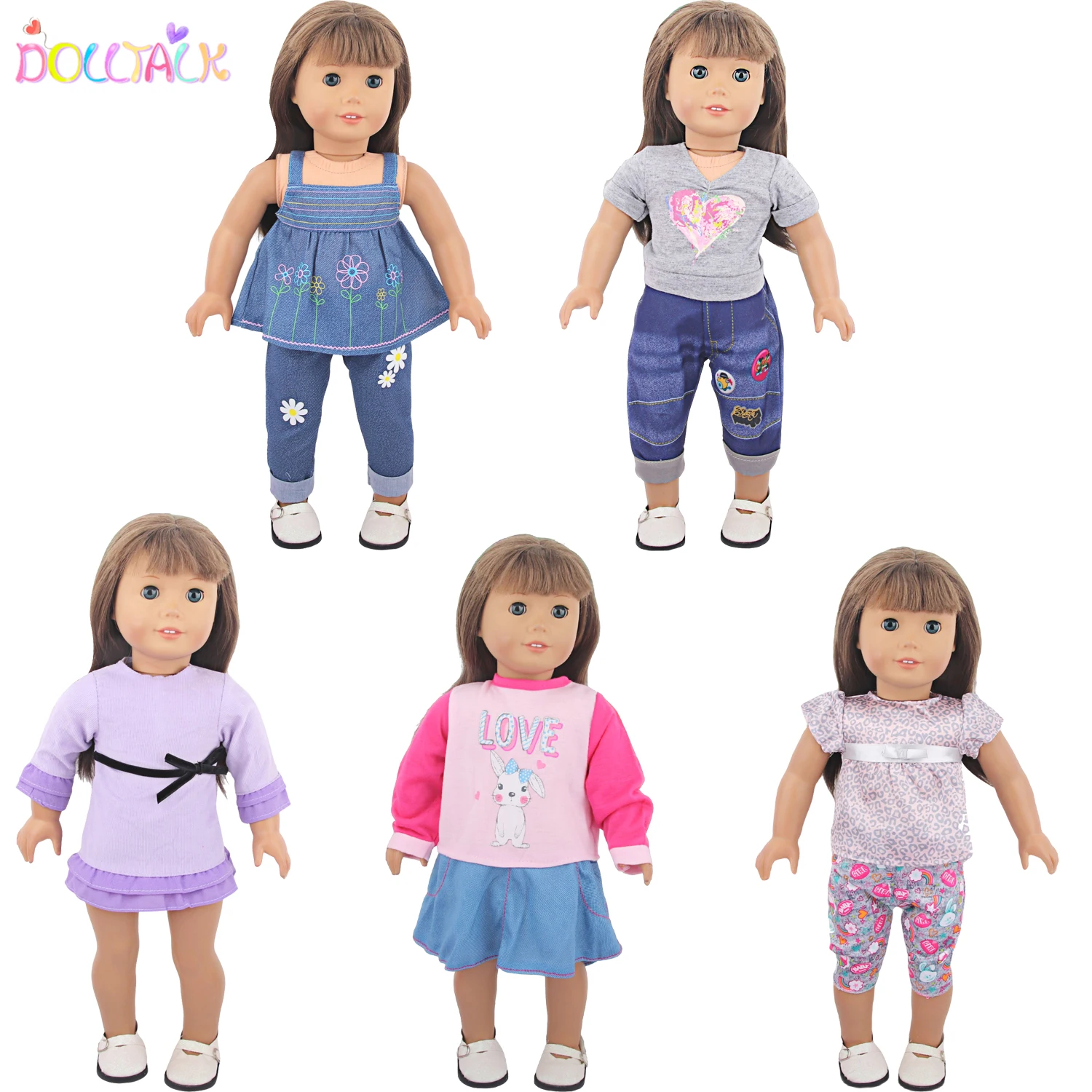 43Cm Baby New Born Doll Jeans Suit Outfit Cute Dress Gonna Vestiti Set Per American 18 Pollici Girl & Og Dolls Accessori Regalo Giocattolo